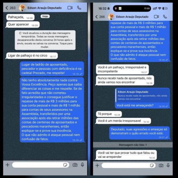 Duarte solicita escolta após ameaças de Edson Araújo pelo WhatsApp