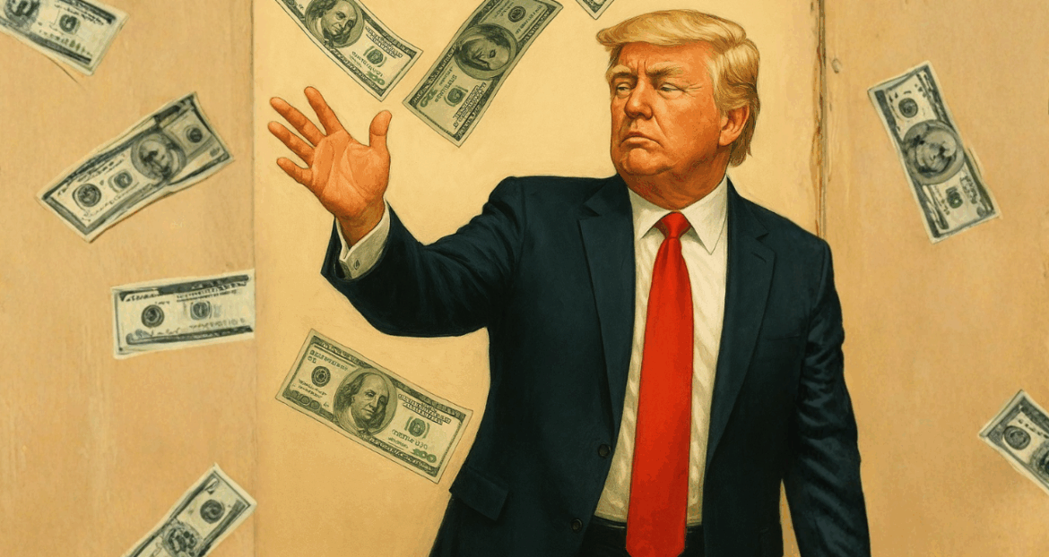 Trump diz que pagará ‘dividendo’ de US$ 2 mil a americanos por conta de tarifaço (Imagem: ChatGPT)