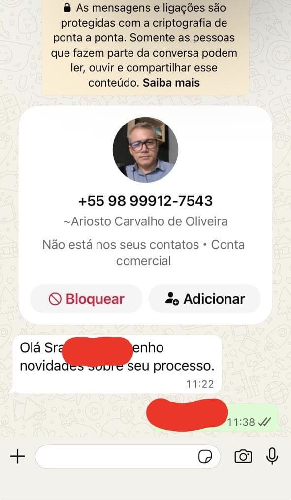 Golpe do falso advogado: criminosos usam imagem de Ariosto Carvalho para enganar clientes no WhatsApp