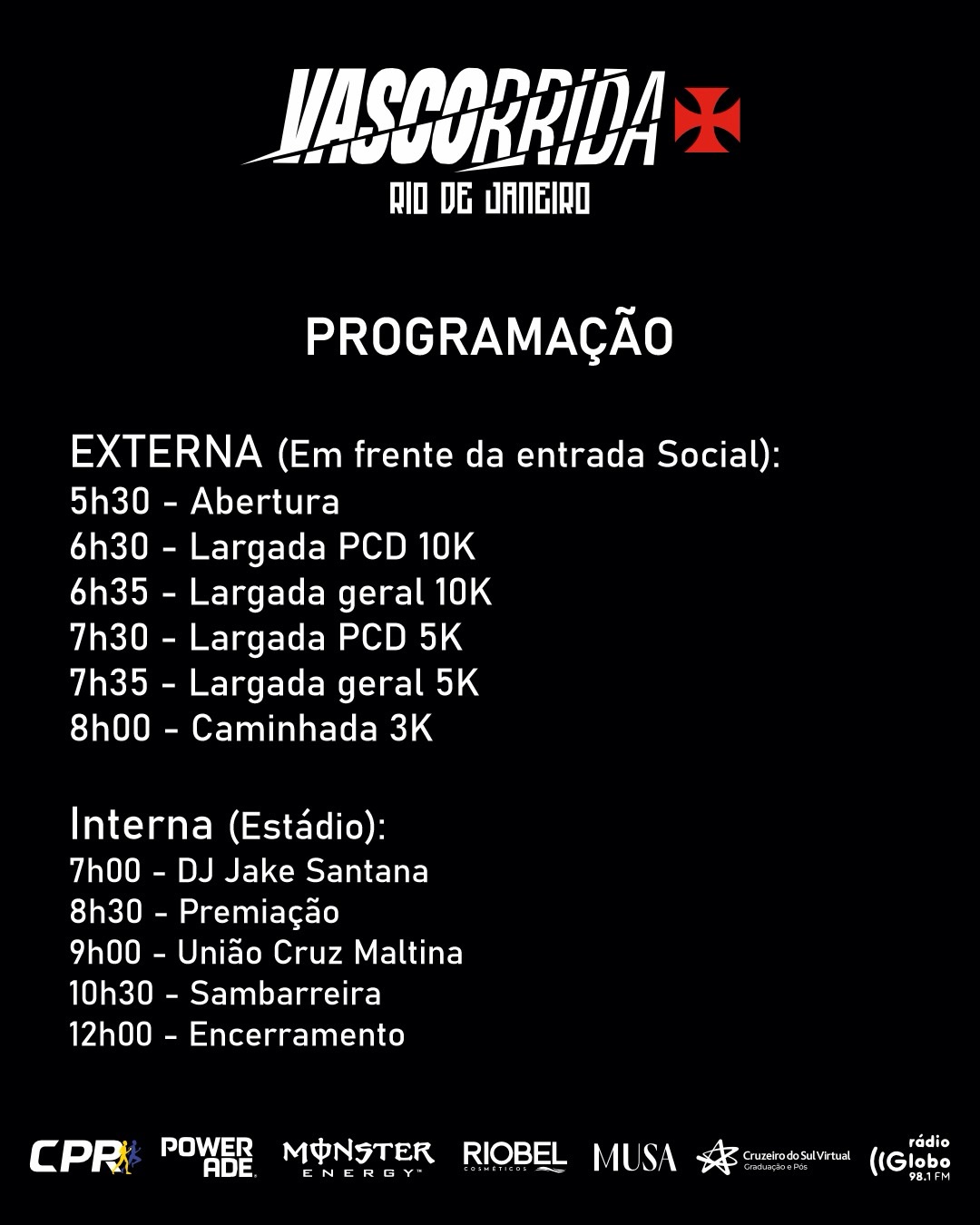 Veja a programação da Vascorrida, que acontece neste domingo em São Januário