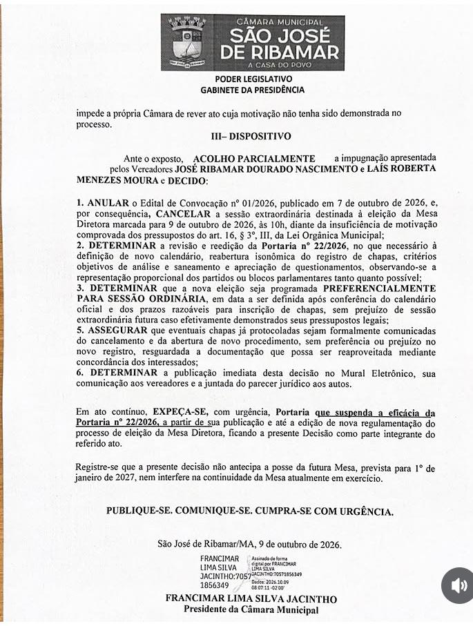 Eleição para a Presidência da Câmara de São José de Ribamar é Suspensa Após Manobra Política Eleição para a Presidência da Câmara de São José de Ribamar é Suspensa Após Manobra Política