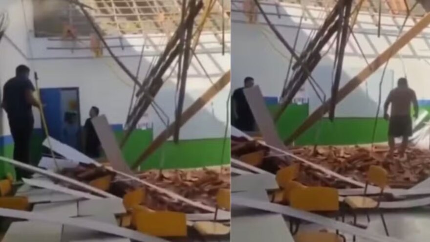 Teto de sala de aula desaba em escola de Morros